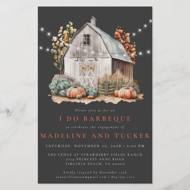 Rustic Fall Barn String Ljus I Do BBQ-inbjudan Flygblad (Framsidan)