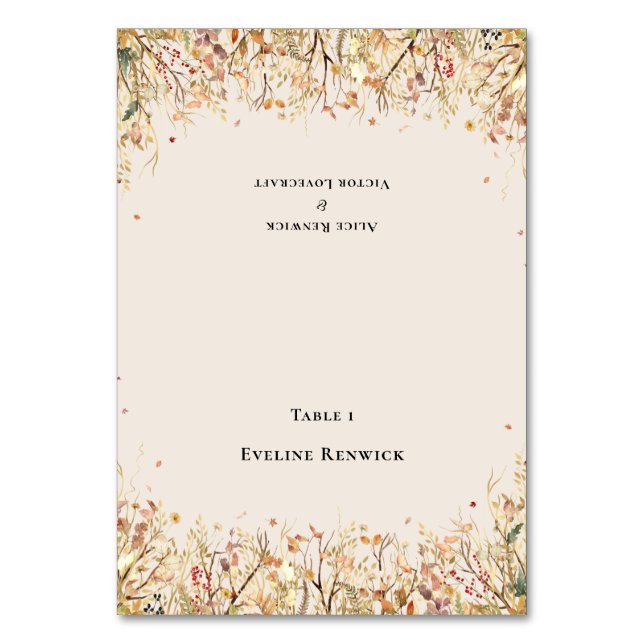 Rustic Fall Beige Bröllop-platskort som kan använd Bordsnummer (Framsidan)