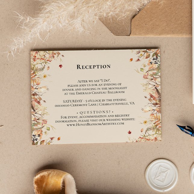 Rustic Fall Beige Wedding Reception Tilläggskort (Skapare uppladdad)