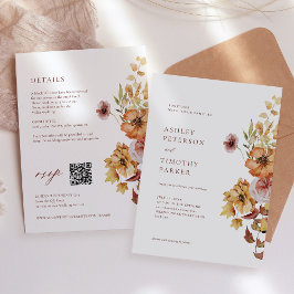 Rustic Fall Blommigt Boho Bröllop QR Inbjudningar