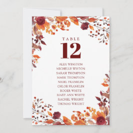 Rustic Fall Blommigt Bordsnummer Sittdiagram