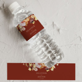 Rustic Fall Blommigt Burgundy Bröllop Vattenflaskor Etikett