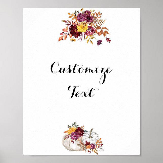 Rustic Fall Blommigt & Charming White Pumpkin Poster (Framsidan)