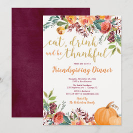 Rustic fall blommigt Friendsgiving Middag Inbjudningar