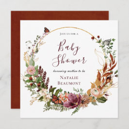 Rustic Fall Blommigt & Greenery Square Baby Shower Inbjudningar
