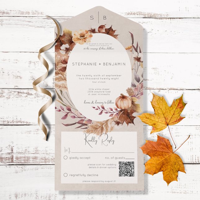Rustic Fall Blommigt & Lövs QR-kod (Skapare uppladdad)