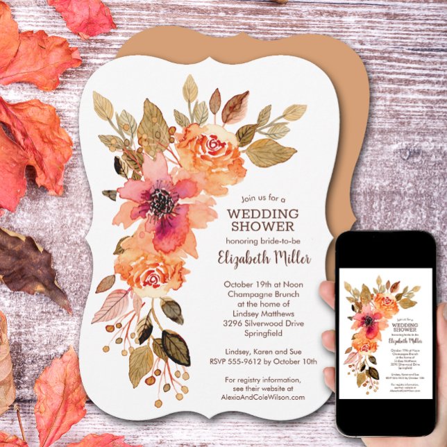 Rustic Fall Blommigt Möhippa Inbjudningar (Rustic Fall Floral Bridal Shower Invitations)