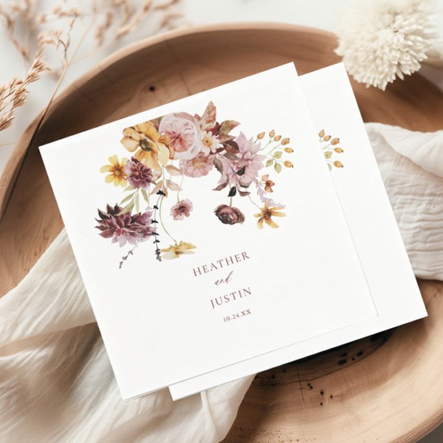 Rustic Fall Blommigt Monogram Bröllop Pappersservett (Skapare uppladdad)