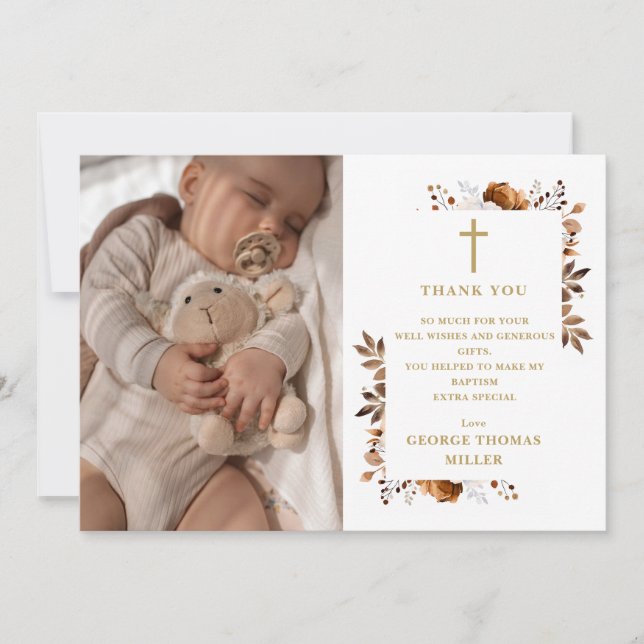 Rustic Fall Blommigt Photo Baptism Christening Tack Kort (Framsida)