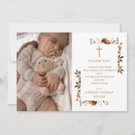 Rustic Fall Blommigt Photo Baptism Christening Tack Kort