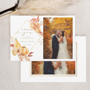Rustic Fall Blommigt Pumpkin Bröllop 2 Photo Guld Tack Kort