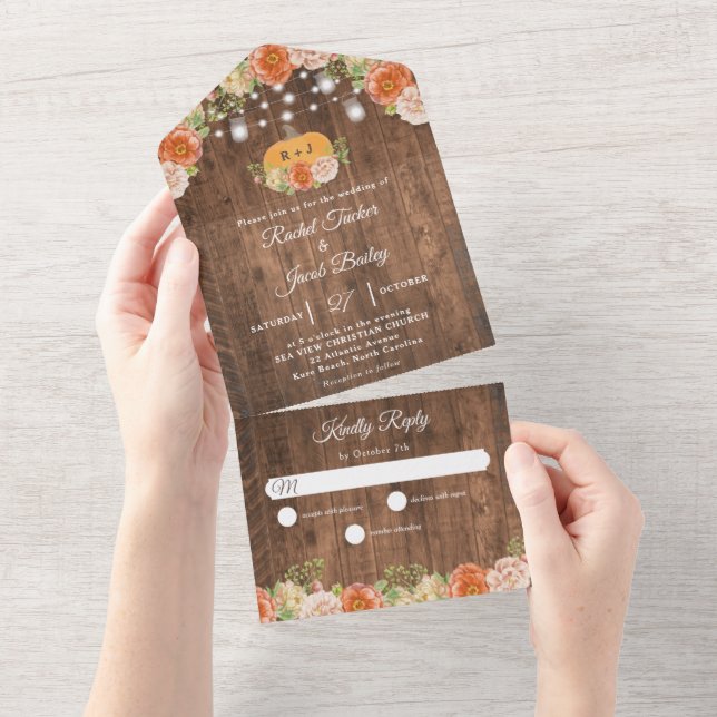 Rustic Fall Blommigt Pumpkin String Ljus Bröllop (Tearaway)
