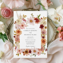 Rustic Fall Blommigt QR Code Wedding bjudande Inbjudningar