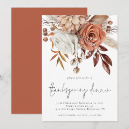Rustic Fall Blommigt Terracotta Cream Thanksgiving Inbjudningar