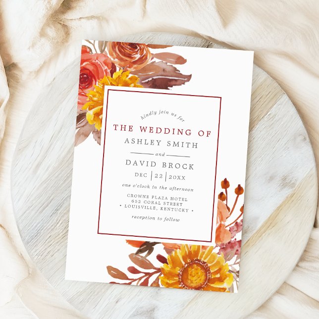 Rustic Fall Blommigt Watercolor Wedding bjudande Inbjudningar (Skapare uppladdad)