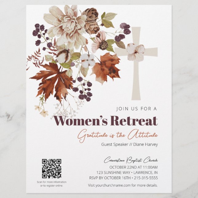 Rustic Fall Blommigt Women's Church Retreat Reklamblad (Framsidan)