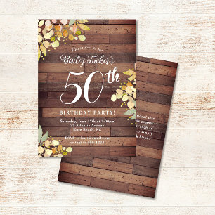 Rustic Fall Blommigts Guld Foil Dots 50:e födelsed Inbjudningar