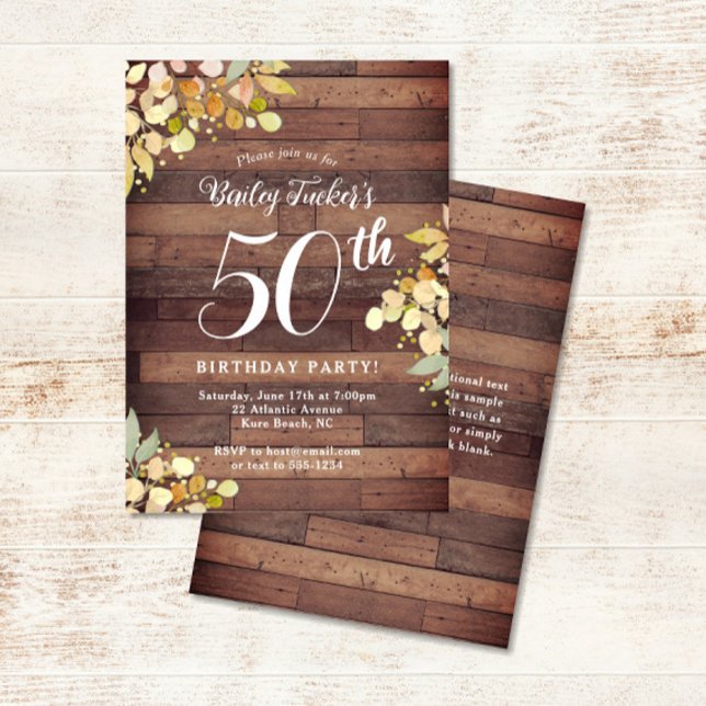 Rustic Fall Blommigts Guld Foil Dots 50:e födelsed Inbjudningar (Skapare uppladdad)