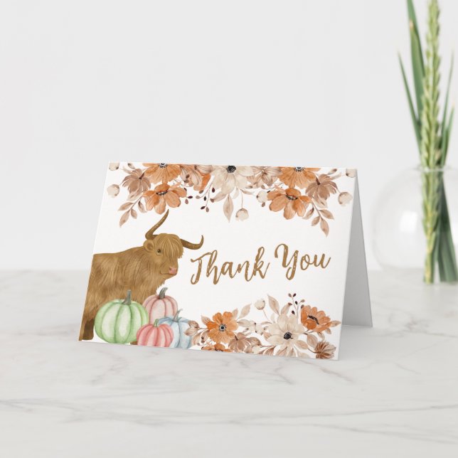 Rustic Fall Boho Blommigt Highland Cow Baby Shower Tack Kort (Framsida)