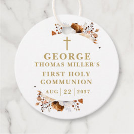 Rustic Fall Botanical Modern First Heliga Communio Gåvor Etiketter