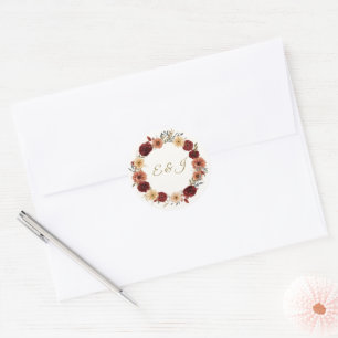 Rustic Fall bröllopsrunda Sticker Burgundy Ro Runt Klistermärke