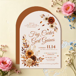 Rustic Fall Burnt Sienna Beige Floral Wedding  Inbjudningar