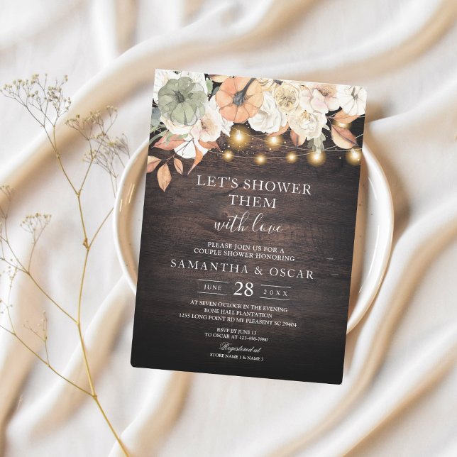 Rustic Fall Couple Shower | Blommigt och Ljus Inbjudningar (Skapare uppladdad)