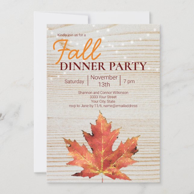 Rustic Fall Dinner Party String Ljus Wood Inbjudningar (Framsida)