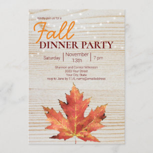 Rustic Fall Dinner Party String Ljus Wood Inbjudningar