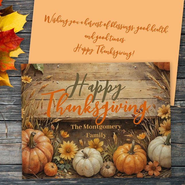 Rustic Fall Elegant Pumpkins Flowers Thanksgiving Julkort (Skapare uppladdad)
