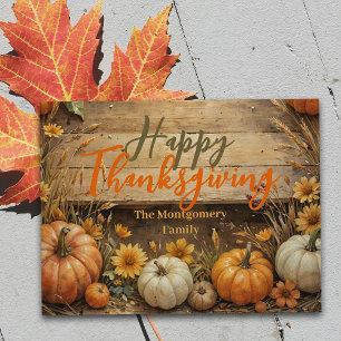 Rustic Fall Elegant Pumpkins Flowers Thanksgiving Vykort