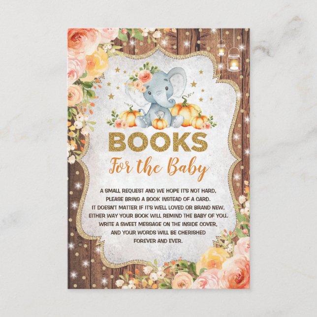 Rustic Fall Elephant Pumpkin Bokar för Baby Card Tilläggskort (Framsida)