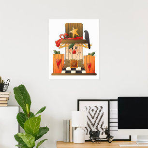 Rustic Fall Fågelskrämma med pumpor och Kråka Poster