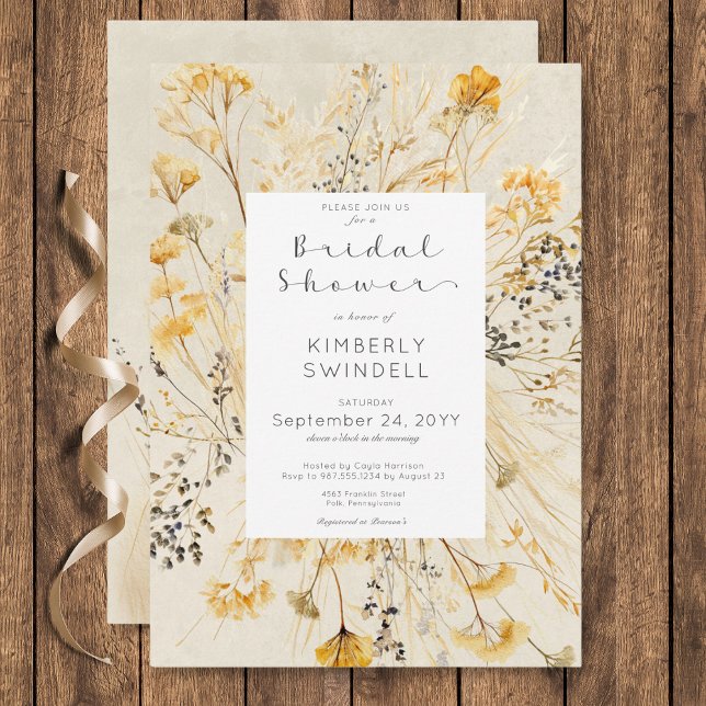 Rustic Fall Fält Blommigt Ram Möhippa Inbjudningar (Rustic Fall Fields Floral Frame Bridal Shower Invitation)