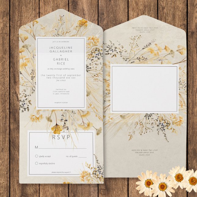 Rustic Fall Fält Wildblomma No Middag (Rustic Fall Fields Wildflower No Dinner All In One Invitation)