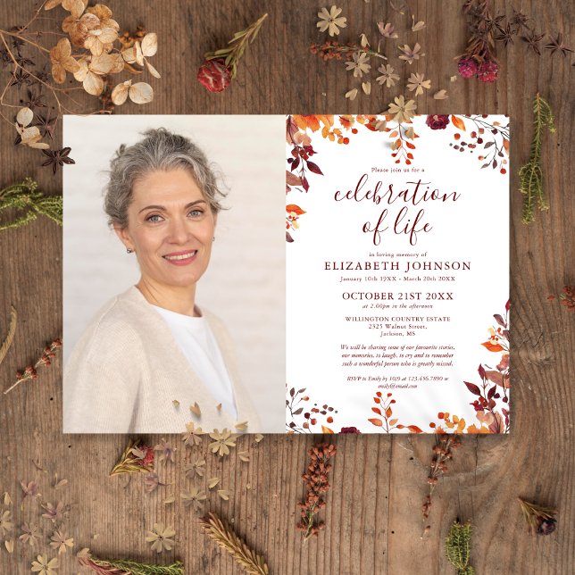 Rustic Fall Firande i livets begravningsfoto Inbjudningar (Rustic Fall Celebration Of Life Funeral Photo Invitation)