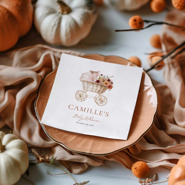 Rustic Fall Floral Burgundy Baby Shower Pappersservett (Rustic Fall Floral Baby Shower Paper Napkins)