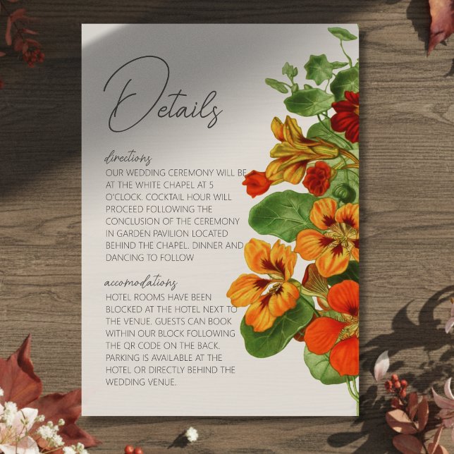 Rustic Fall Floral Modern QR Code Wedding Details Tilläggskort (Invite guests to your big day with this Rustic Fall Floral Modern Wedding Enclosure Card!)