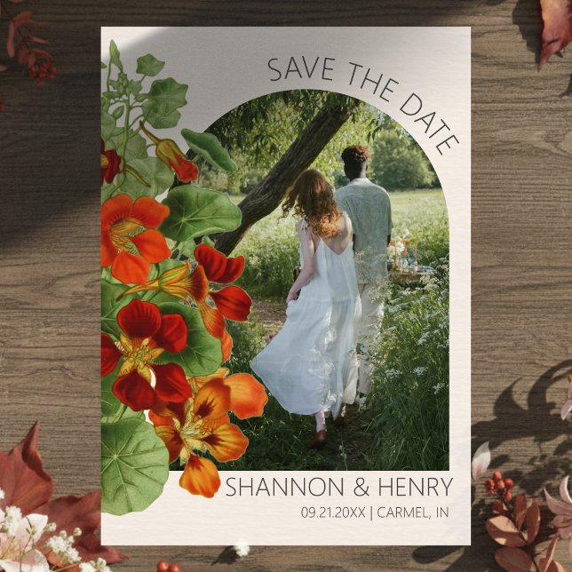Rustic Fall Floral Modern Wedding Save the Date Inbjudningar (Invite guests to your big day with this Rustic Fall Floral Modern Wedding Save the Date!)
