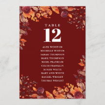 Rustic Fall Floral Table Number Seating Chart