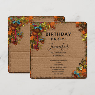 Rustic Fall Flowers & Acorns Birthday Inbjudningar