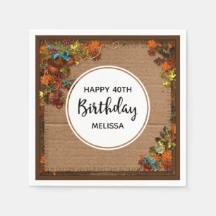 Rustic Fall Flowers & Acorns on Faux Cardboard Pappersservett