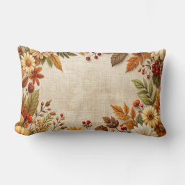Rustic Fall Flowers Border Cushion - Vintage Autum Lumbarkudde
