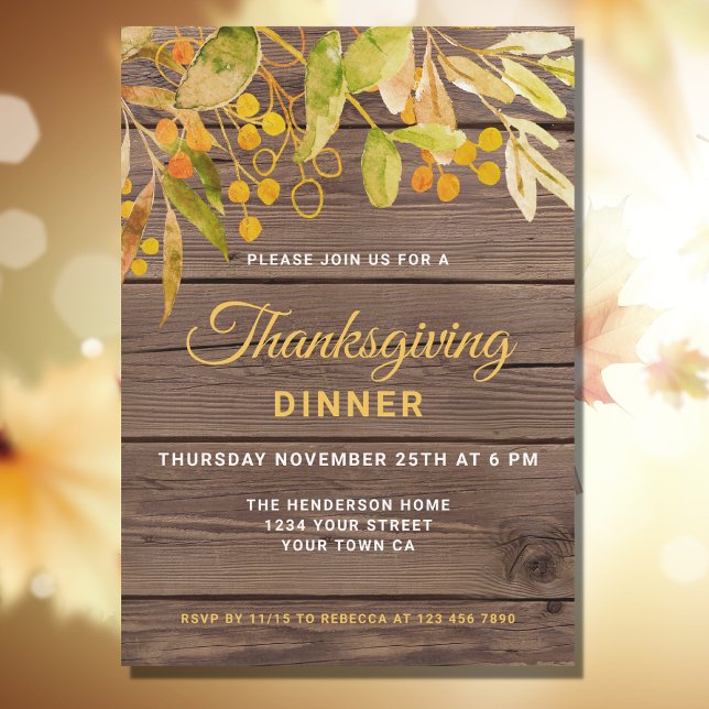 Rustic Fall Foliage Barn Wood Thanksgiving Middag Inbjudningar (Skapare uppladdad)