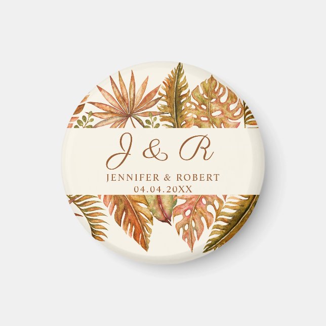 Rustic Fall Foliage Monogram Round Bröllop Round Magnet (Framsidan)