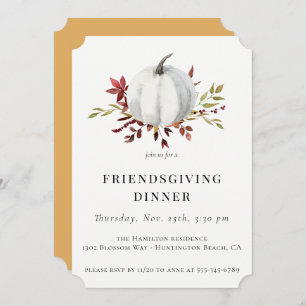 Rustic Fall Foliage White Pumpkin Friendsgiving Inbjudningar