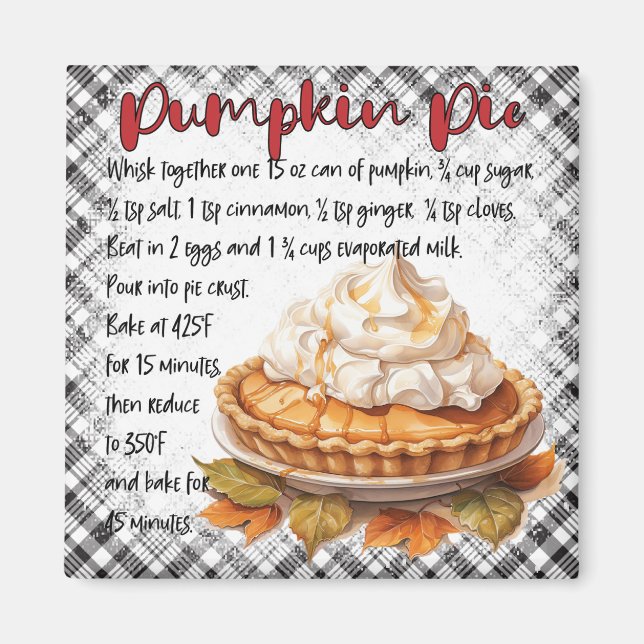 Rustic Fall Gingham Pumpkin Pie Baking Magnet (Framsidan)