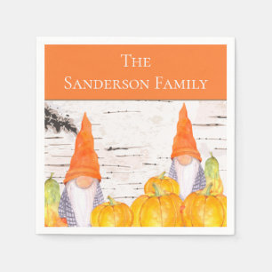 Rustic Fall Gnome orange plaid pumpkin Pappersservett