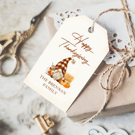 Rustic Fall Gnomes Pumpkin Happy thanksgiving Presentetikett