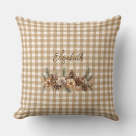 Rustic Fall Gräs Cones Brown Gingham Personlig Kudde